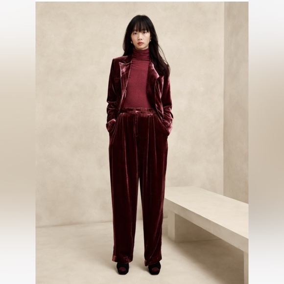 BANANA REPUBLIC Velvet Pants in Burgundy, Size 14 - Picture 7 of 7